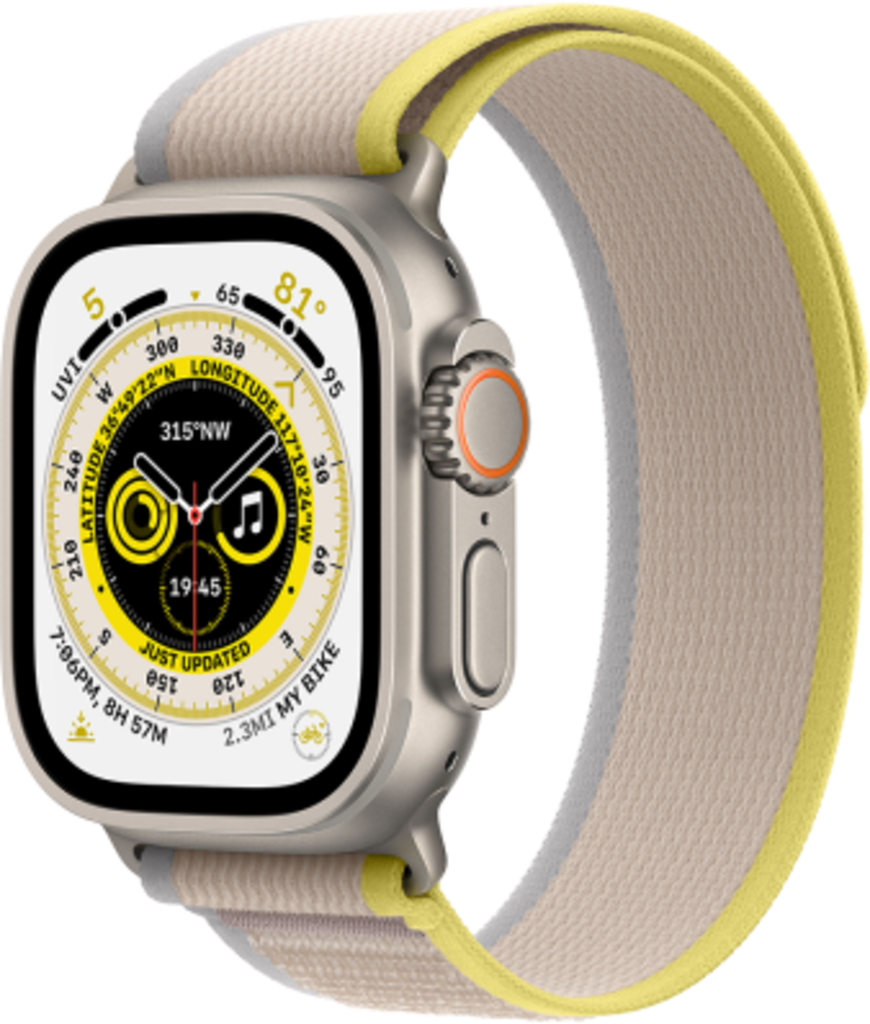 

Смарт-часы Apple Watch Ultra GPS + Cellular 49mm Titanium Case with Yellow/Beige Trail Loop M/L (MQFU3UL/A), MQFU3UL/A